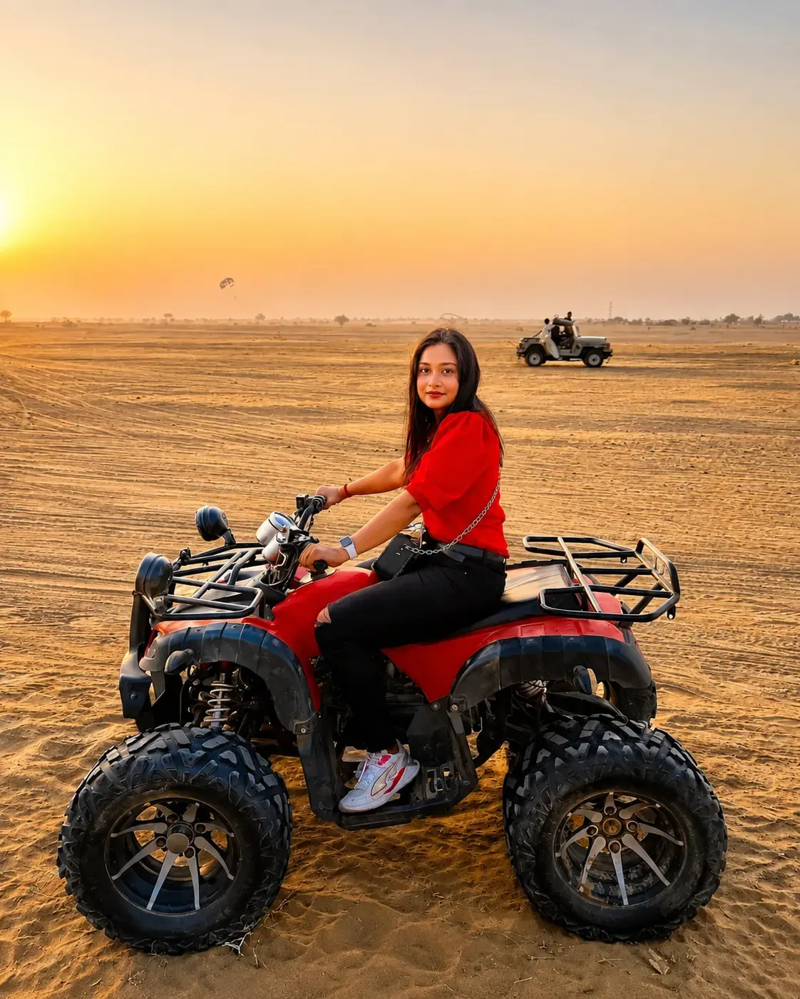 Quad biking across the Thar Desert at sunset