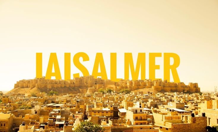 A panoramic view of Jaisalmer city with its iconic Golden Fort under a warm golden sky.